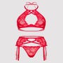 Ensemble lingerie grande taille rouge en dentelle avec porte-jarretelles GT - 3 pièces