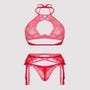 Ensemble lingerie grande taille rouge en dentelle avec porte-jarretelles GT - 3 pièces