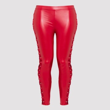 Legging grande taille rouge effet cuir à laçages Fierce 
