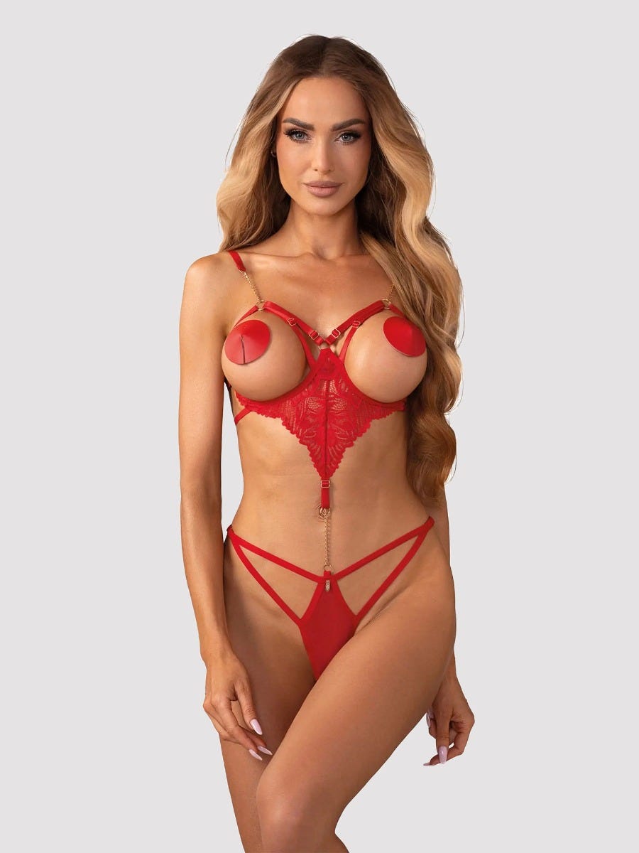 Body ouvert seins nus Matildea rouge