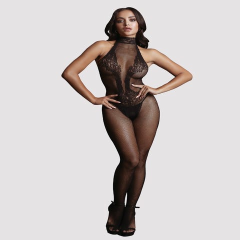 Combinaison Intégrale Ouverte Résille & Dentelle Noire