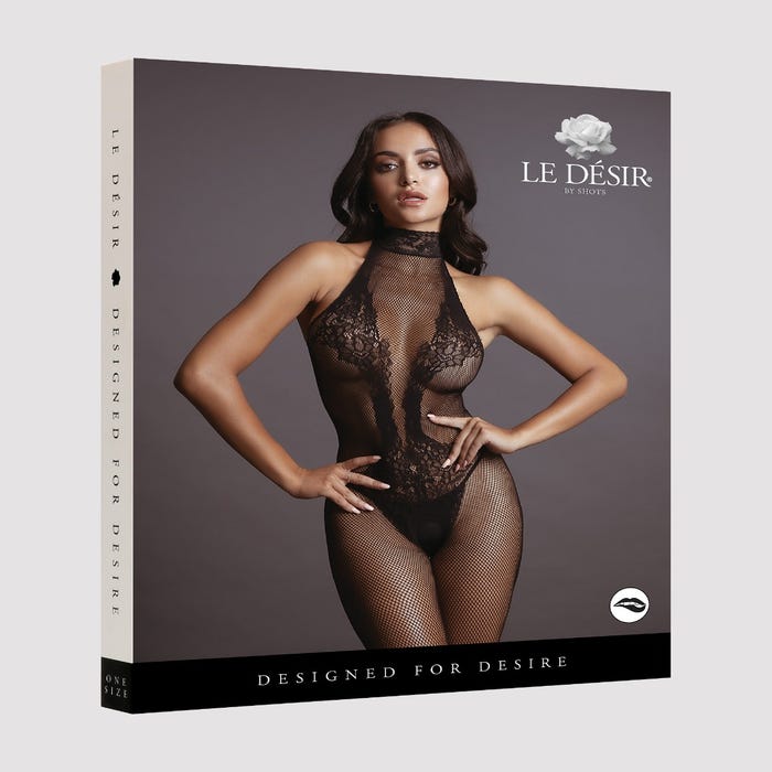 Combinaison ouverte résille et dentelle DES026 noir