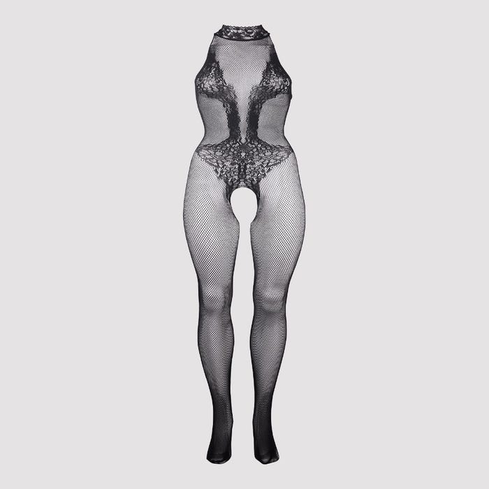 Combinaison ouverte résille et dentelle DES026 noir