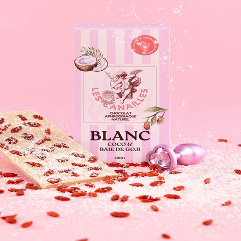 Tablette chocolat aphrodisiaque blanc, coco et goji 100 g