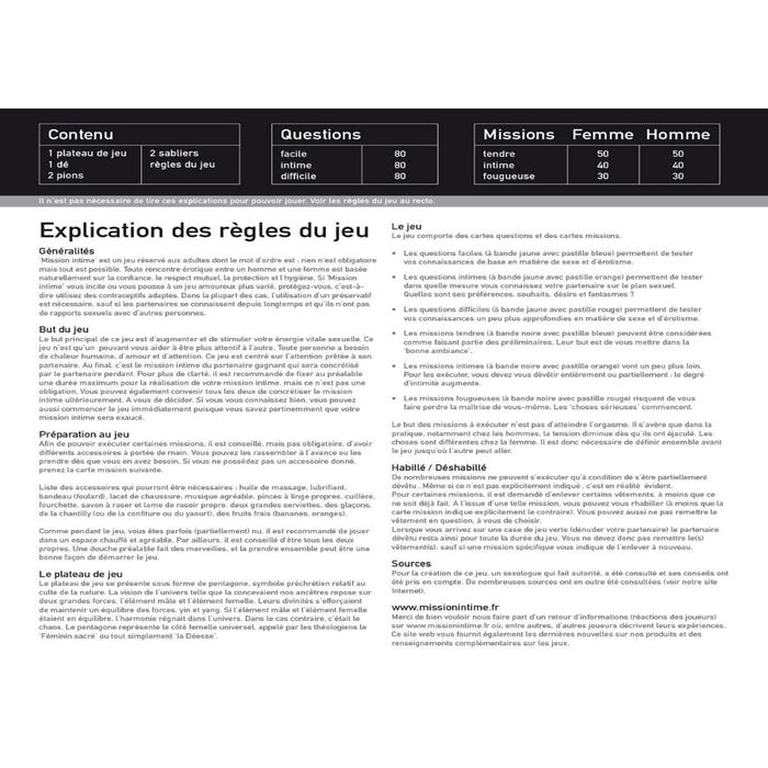 Jeu de société érotique Mission Intime